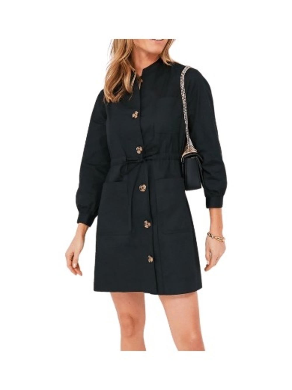 Tuckernuck Black Crosby Black Button-Front Drawstring Waist Cotton Dress Size XL